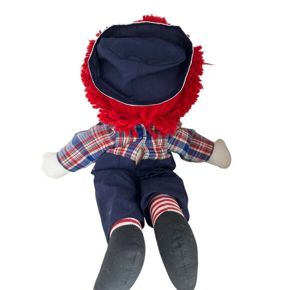 Vintage Raggedy Andy Doll 17 in With Red Yarn Hair Blue Outfit & Striped Socks - Picture 3 of 6